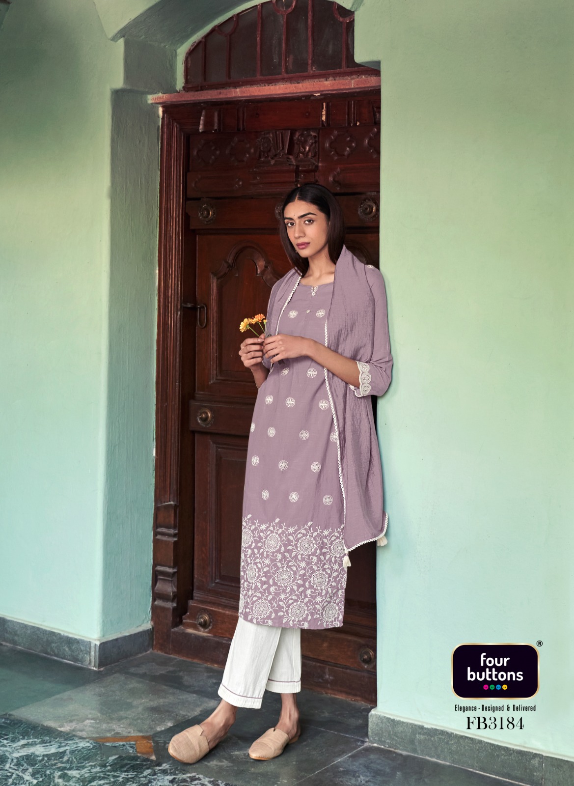 Inara Four Buttons Readymade Pant Style Suits Manufacturer Wholesaler